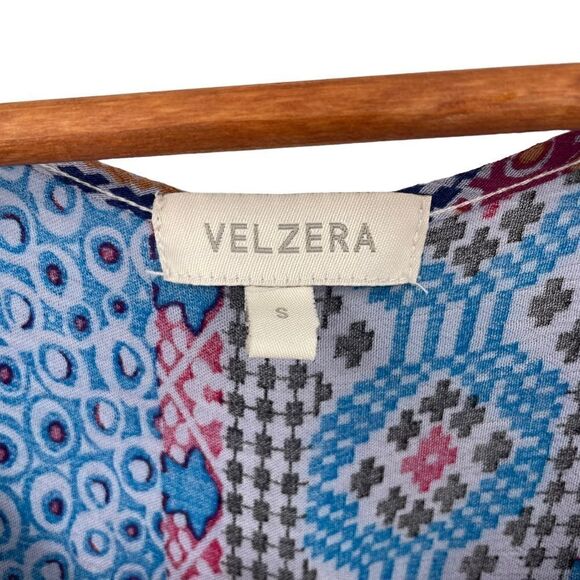 Velzera Bohemian Multicolor Front Tassel Tie Bell Flare Sleeve Mini Dress Small - Picture 6 of 6